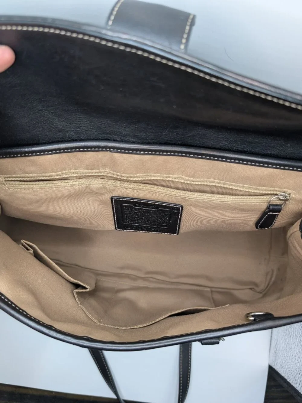 Coach Hampton Satchel Khaki Canvas Black Leather Trim Shoulder Bag